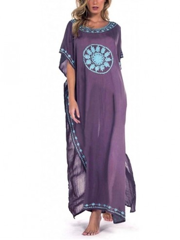 Cover-Ups Robe Kaftan Bikini Swimwear Cover Up Casual Long Beach Maxi Dress for Women - Purple - CB192EHN5H5 $46.41