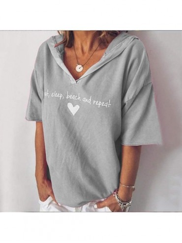 Rash Guards Funny Humo For Women's T-Shirt Solid Print Hooded Short Sleeve T-Shirt Funny Letter Top - Gray - CA18TH3UHX5 $13.73