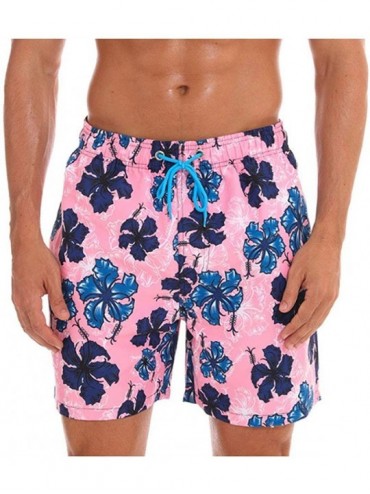 Trunks Men's Quick Dry Swim Trunks Bathing Suit Beach Shorts with Mesh Lining - Pink Flower - CM18NCG0TW6 $21.14