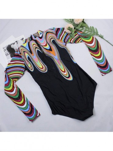 One-Pieces Women's Rashguard Long Sleeve Zip Swimsuit Print Surfing one Piece Swimwear - K-print 1 - CO18W2R0SLS $68.19
