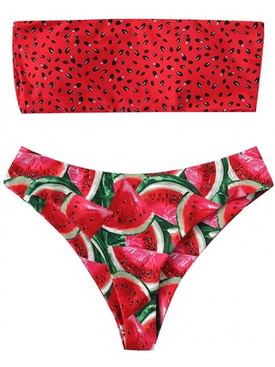 Sets Fruit Printed Bandeau Bikini Set Beach Swimsuits for Women Ladies - Red - C018TUAG7H2 $31.51