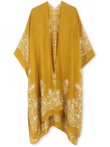 Cover-Ups Women's Beach Coverup Swimsuit Kimono Cardigan with Tie Dye Print - A Mustard Print - CJ18XHY8DQI $40.84