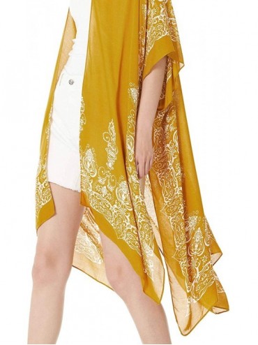 Cover-Ups Women's Beach Coverup Swimsuit Kimono Cardigan with Tie Dye Print - A Mustard Print - CJ18XHY8DQI $16.44