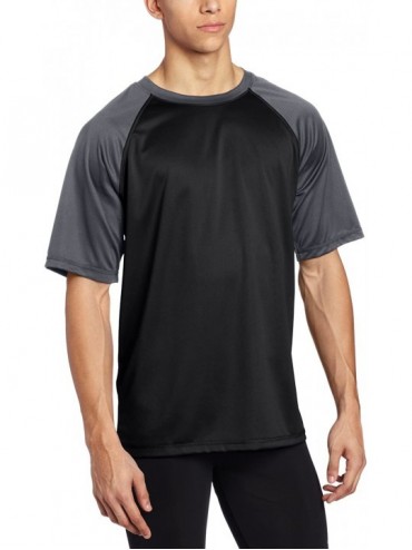 Rash Guards Men's Short Sleeve UPF 50+ Swim Shirt (Regular & Extended Sizes) - Contrast Black - C011BB8ODQT $32.21