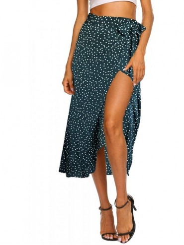 Cover-Ups Women's Boho Wrap Skirt Summer Polka Dot Tie Up Wasit Ruffle Midi Skirts - Green - CQ19DX95LYY $41.99