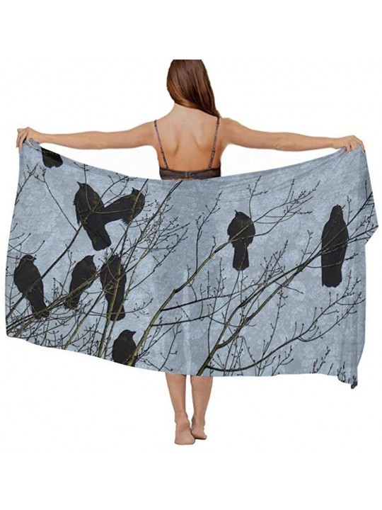 Cover-Ups Women Chiffon Scarf Shawl Wrap Sunscreen Beach Swimsuit Bikini Cover Up - Black Crow Raven Birds - C0190HIMUTM $25.54