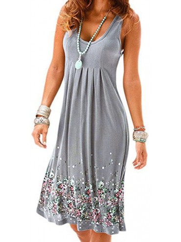 Cover-Ups Womens Summer Dress Casual Sleeveless Mini Floral Printed Plain Pleated Tank Vest Dresses for Women - Gray - CD18RM...