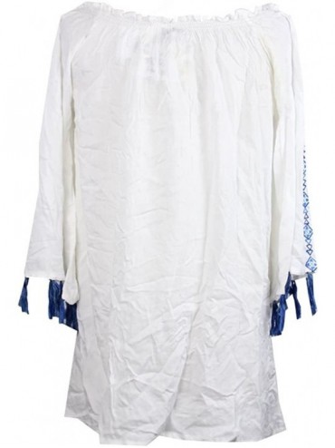 Cover-Ups Womens Embroidered Off-The-Shoulder Dress Swim Cover-Up White M - C0183NMDKU2 $11.39
