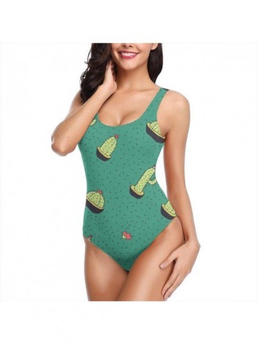 Racing Donut Pink Print One-Piece Swimsuit Beach Swimwear Bathing Suit - Cactus Flower Green - C518Y8XO7G4 $60.41