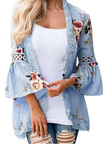 Cover-Ups Light Cardigans for Women Summer-Women's Ruffle Bell Sleeve Kimono Cardigans Lace Cover Up Loose Blouse Tops - Z1-s...