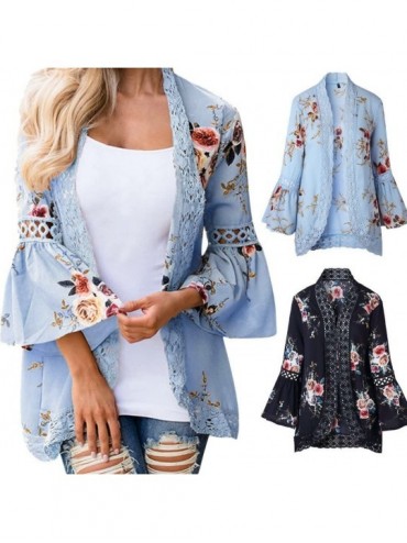 Cover-Ups Light Cardigans for Women Summer-Women's Ruffle Bell Sleeve Kimono Cardigans Lace Cover Up Loose Blouse Tops - Z1-s...