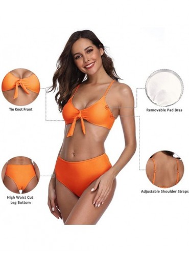 Sets Women Solid Bikini Set Triangle Sexy High Wasit Push Up Two Piece Bathing Suit - Orange - C718WIHDUCS $21.65