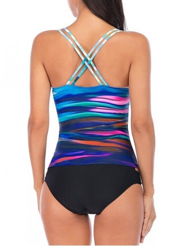 Sets Womens Tankini Swimsuits V Neck Criss Cross Back Tankini Set Tummy Control Two Piece Bathing Suits - Multi Color - C7197...