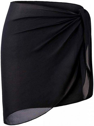 Cover-Ups Women Beach Sarongs Wraps Chiffon Swimsuit Bikini Sheer Beach Cover Ups Skirt - Black-short Length - CI196SEKWEW $2...
