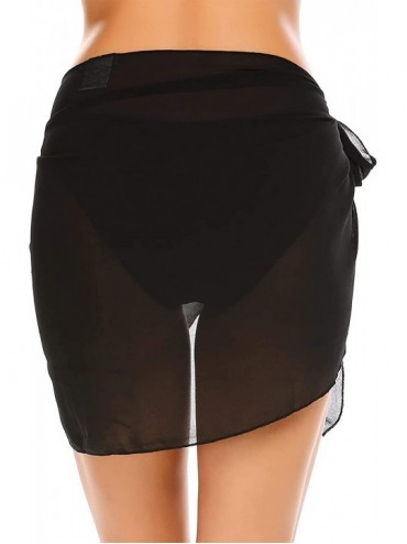 Cover-Ups Women Beach Sarongs Wraps Chiffon Swimsuit Bikini Sheer Beach Cover Ups Skirt - Black-short Length - CI196SEKWEW $1...