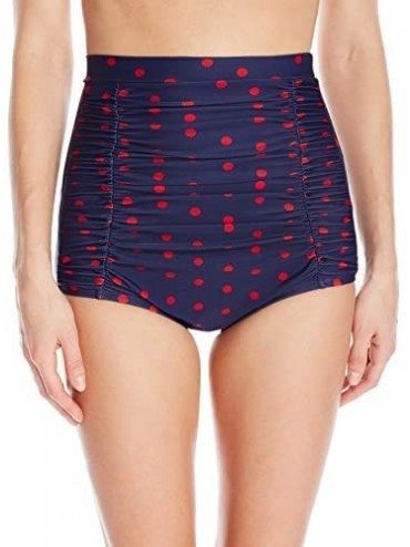 Tankinis Women's Monroe High Waist Ruched Bikini Bottom - Navy/Red Dots - C412N6GT65Y $78.81