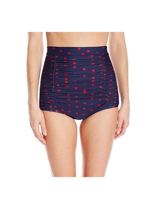 Tankinis Women's Monroe High Waist Ruched Bikini Bottom - Navy/Red Dots - C412N6GT65Y $31.16