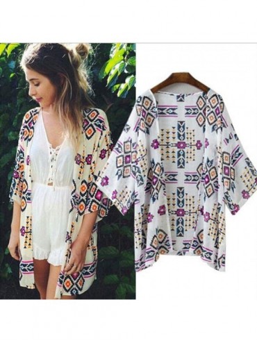 Cover-Ups Women Casual Half Sleeve Print Cardigan Beach Cover-Up Sun Protection Clothing Cover-Ups - CY19CINRUUX $97.86