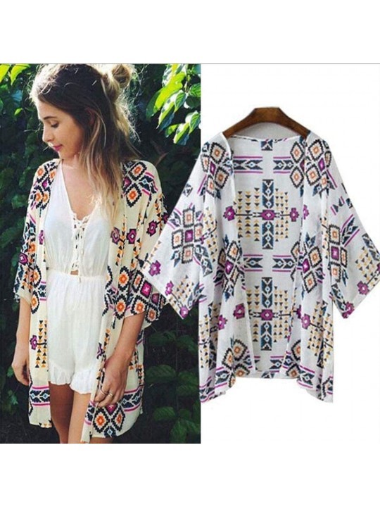 Cover-Ups Women Casual Half Sleeve Print Cardigan Beach Cover-Up Sun Protection Clothing Cover-Ups - CY19CINRUUX $49.52