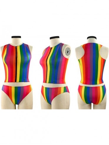 Cover-Ups Women's Zip Front Surf Rashguard Swimsuits Tankini Top with Thong 2 Pcs Bikini Set Athletic Bathing Suits Rainbow -...