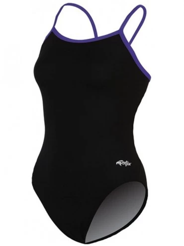 One-Pieces Women's Solid Varsity String Back Swimsuit - Black/Purple - CN11MPWJY87 $62.40