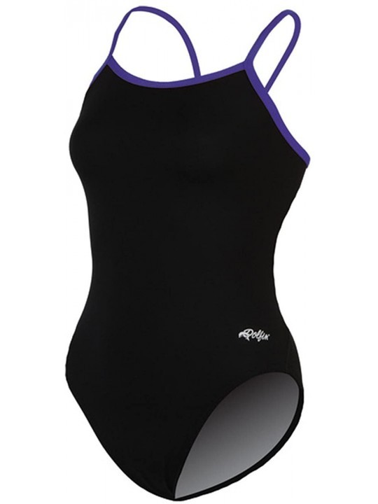 One-Pieces Women's Solid Varsity String Back Swimsuit - Black/Purple - CN11MPWJY87 $37.95