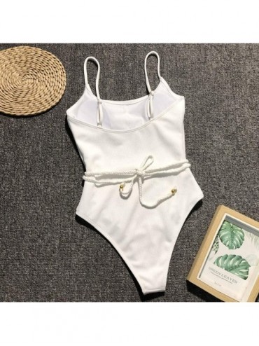 One-Pieces Women's Bandage Padded Push up One Piece Swimsuits Tummy Control Bathing Suits Bikini Beachwear - White - CI18QZYX...