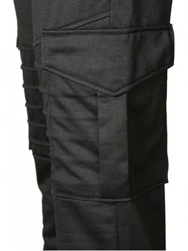 Rash Guards Men's Sweatpants Casual Elastic Waist Pleated Stripe Slim Fit Cargo Trouser with Multi-Pocket - Black - CW18WO8T2...