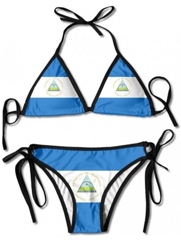 Sets Flag of Nicaragua Sexy Boxing Bikini Women Halterneck Top and Set Swimsuits Beach Swimming - Black - CJ18CTARW96 $52.21