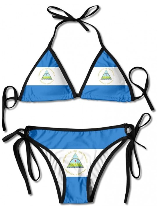 Sets Flag of Nicaragua Sexy Boxing Bikini Women Halterneck Top and Set Swimsuits Beach Swimming - Black - CJ18CTARW96 $24.86