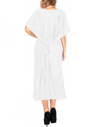 Cover-Ups Women's Maxi Caftan Boho Dress Sleep Wear Swim Cover Ups Embroidery - Cool White_b296 - CW189ITE2IS $19.68