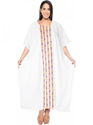Cover-Ups Women's Maxi Caftan Boho Dress Sleep Wear Swim Cover Ups Embroidery - Cool White_b296 - CW189ITE2IS $19.68
