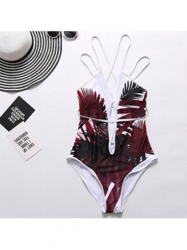 One-Pieces Sexy Women's Deep V Dress Beach Swimwear Bandage Halter One-Piece Swimsuit Bikini Separates - Red - CA18NUCAD84 $1...