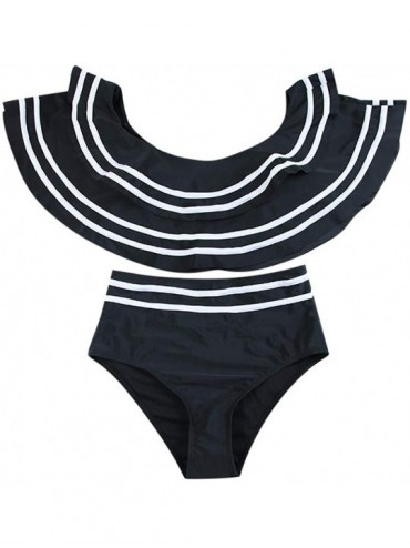 Racing Women Two Piece Swimsuit High Waisted Off Shoulder Ruffled Bikini Set Bathing Suits Swimwear - Black - CR196DE9K8S $11.50
