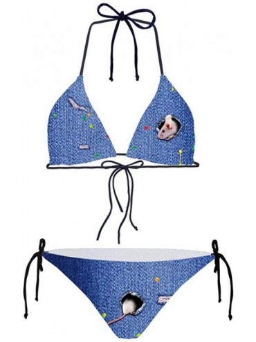 Racing Animals Pattern Women's Bikini Swimwear Top and Side Tie Sexy Swimsuits - Mouse Pattern - CS18O4WZZQO $24.17