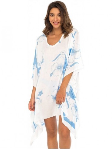 Cover-Ups Womens Swimwear Cover Up- Floral Beach Dress for Bikini Swimsuit with Sequins - Blue - CJ18CNN7SYM $40.16