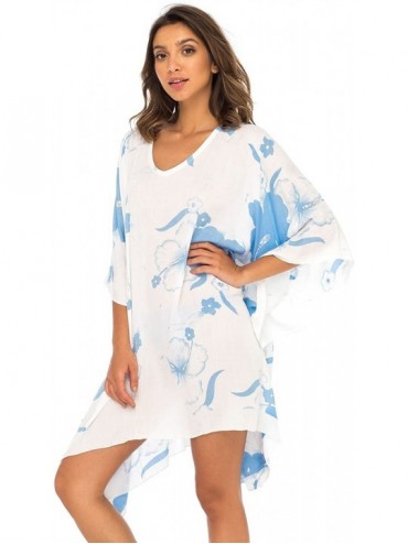 Cover-Ups Womens Swimwear Cover Up- Floral Beach Dress for Bikini Swimsuit with Sequins - Blue - CJ18CNN7SYM $40.16