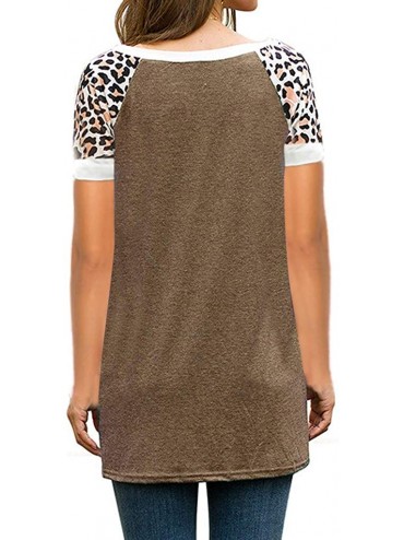 Tankinis Women Casual Leopard Twist Knot Short Sleeve Tunics Tops Comfy Blouse T Shirt + No Washing Hand Sanitizer 02 Coffee ...