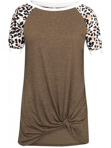 Tankinis Women Casual Leopard Twist Knot Short Sleeve Tunics Tops Comfy Blouse T Shirt + No Washing Hand Sanitizer 02 Coffee ...