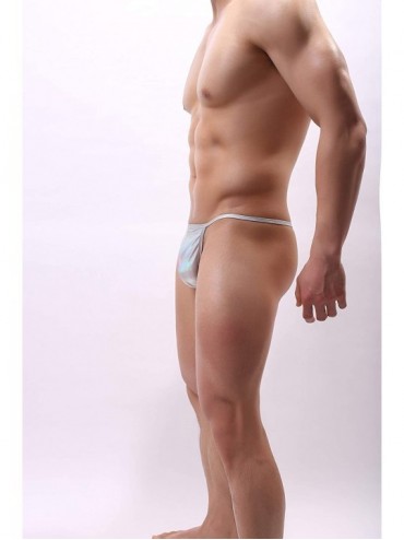 Briefs Men's Shiny Fashion Metallic Thong G-String Bikinis Underwear Briefs - Silver - CL18AG9734T $12.40