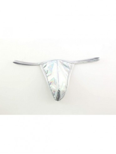Briefs Men's Shiny Fashion Metallic Thong G-String Bikinis Underwear Briefs - Silver - CL18AG9734T $12.40