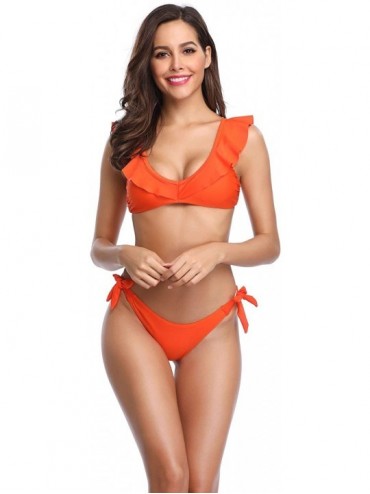 Sets Women Sexy Bikini Set Push Up 2 Piece Swimwear Beach Bathing Swimsuit Suit - Orange - C318UQTNX2Z $36.87