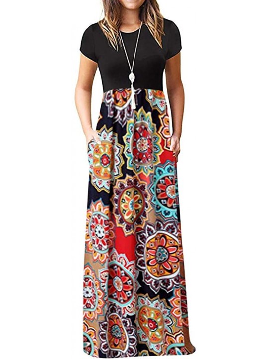 Cover-Ups Neutral Floor Length Dress for Women 3/4 Sleeve V Neck Solid Color Pocket Long Maxi Dress Plus Size - Z5-black 3 - ...