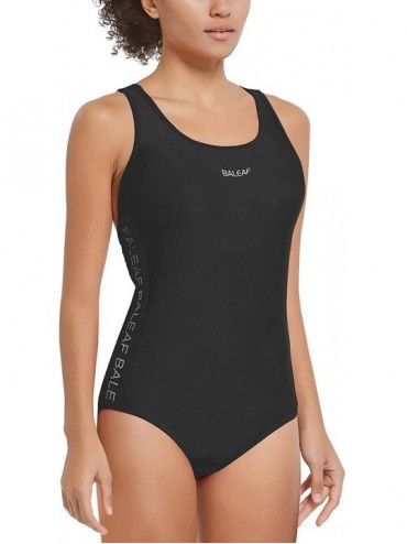 Racing Women's Athletic One Piece Swimsuit Back Zip Retro High Neck Training Sport Monokini Swimwear Bathing Suit Black 1 - C...