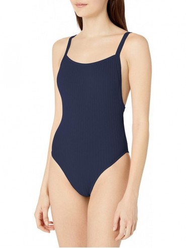 One-Pieces Women's 80's High Cut Tank One Piece Swimsuit - Inka Rib Indigo - CY18CO8XYWN $82.98