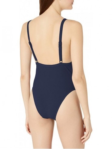 One-Pieces Women's 80's High Cut Tank One Piece Swimsuit - Inka Rib Indigo - CY18CO8XYWN $31.70