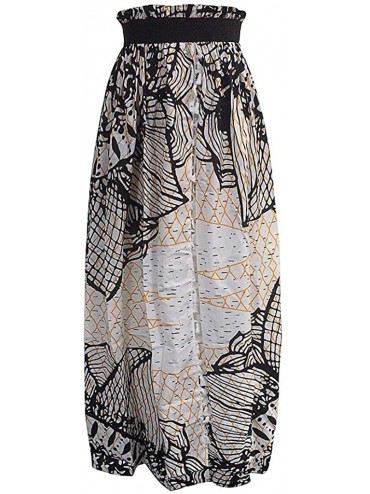 Cover-Ups Women Boho Dress Floral Print Chiffon Maxi Skirt Vintage Flowy Long Beach Skirt Maxi Dress - Black - CH199AU9Z7G $2...