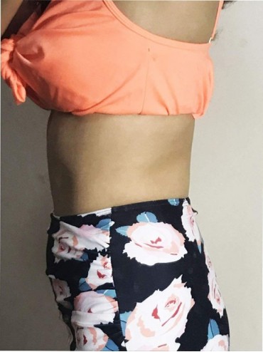 Sets Women's Bikini Set Two Pieces Push Up Ruffled Flounce Bathing Suits Floral Printing Triangle Swimwear - Orange 3 - CZ18X...