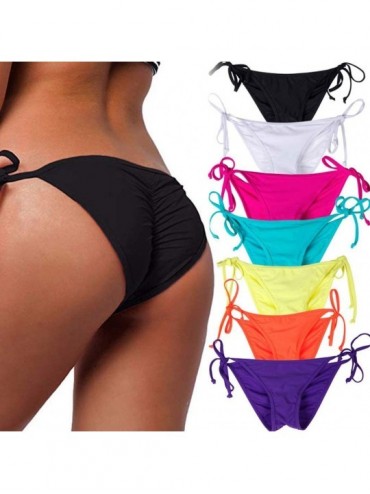 Bottoms Women's Sexy Brazilian Bikini Bottom with Tie-Side Cheeky V Cut Thong Swimsuit - Black - C211PJET4XD $25.59