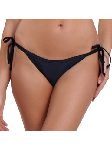 Bottoms Women's Sexy Brazilian Bikini Bottom with Tie-Side Cheeky V Cut Thong Swimsuit - Black - C211PJET4XD $15.08